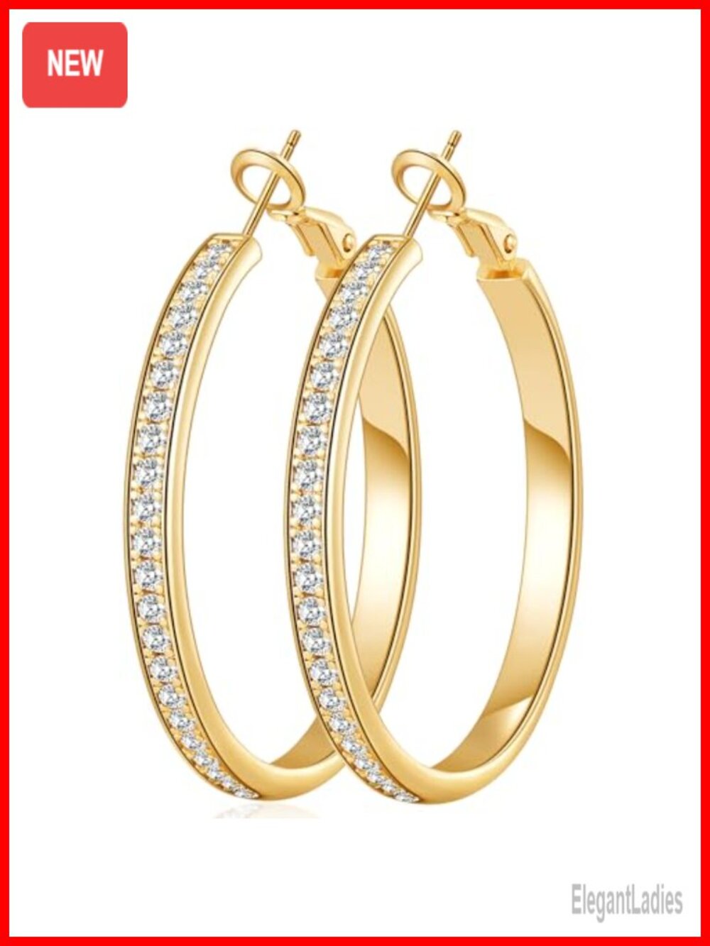 Rhinestone Hoop Earrings 925 Sterling Silver Gold Plated CZ Sparkly